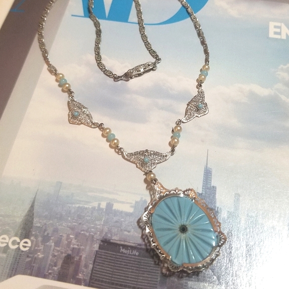 Art Deco 1920s Filigree Czech Glass Necklace - Picture 5 of 6